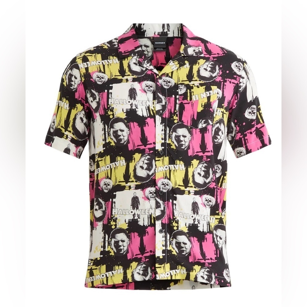Halloween 2 Print Button-Up Shirt with Short Sleeves